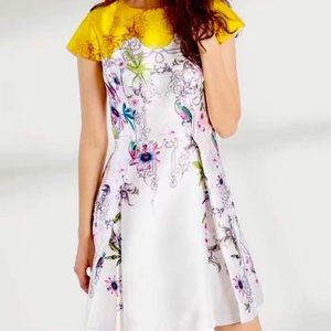 Ted Baker Skater Yellow White Floral Dress Size 2